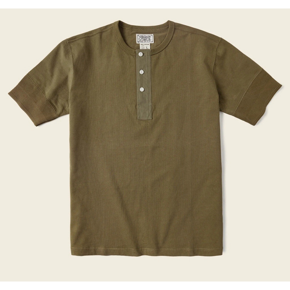 Vintage Short Sleeve Henley T-Shirt Olive Bronson Mfg. L USA SHIP